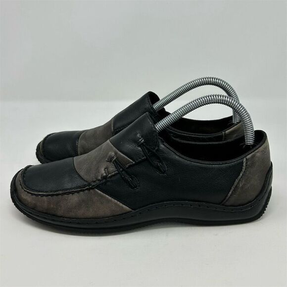 Rieker Multicolor Gray and Black Leather Loafers Slip On Casual Shoes Size 40 - Picture 6 of 14